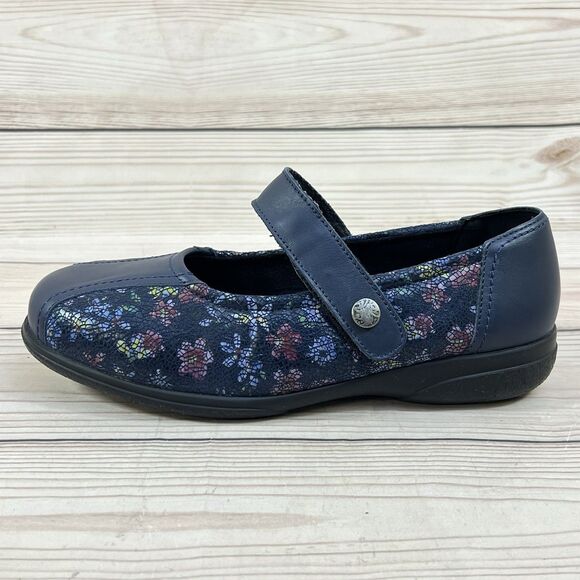 Cosyfeet Laura Shoes Women 9 Navy Blue Floral Mary Jane Extra Roomy Comfort Flat - Picture 5 of 16